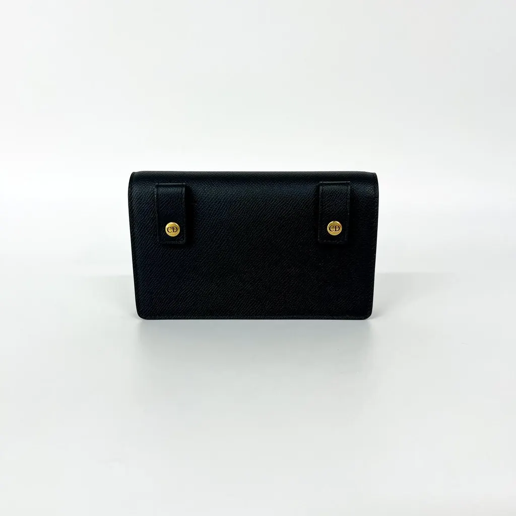 Dior Saddle Pouch Black Grain Calfskin Gold Hardware Black Leather Good - Inside View