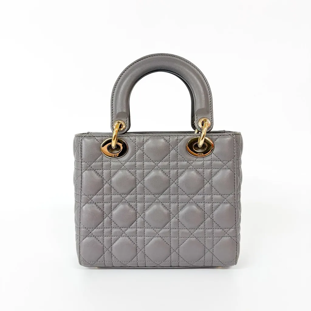 Dior Lady Dior Medium Bag Grey Lambskin Gold Hardware MultiColor Leather Good - Inside View