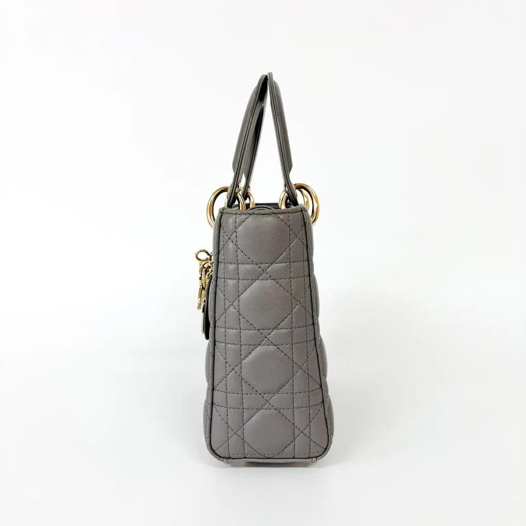 Dior Lady Dior Medium Bag Grey Lambskin Gold Hardware MultiColor Leather Good - Model View