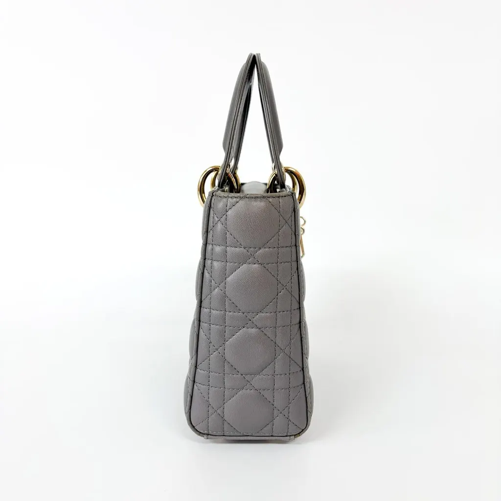 Dior Lady Dior Medium Bag Grey Lambskin Gold Hardware MultiColor Leather Good - Box View