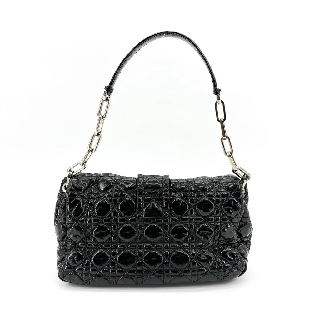 Dior Cannage Patent Flap Shoulder Bag Black MultiColor Leather Good - Back View