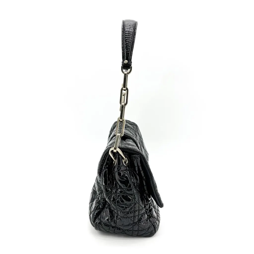 Dior Cannage Patent Flap Shoulder Bag Black MultiColor Leather Good - Model View