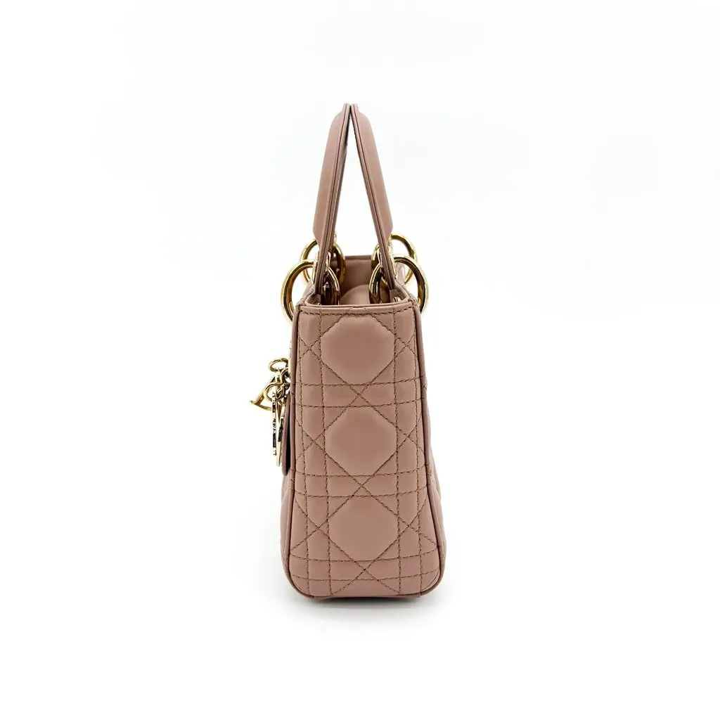 Dior Mini Lady Dior Bag Powder Pink Lambskin Gold Hardware MultiColor Leather Very good - Model View