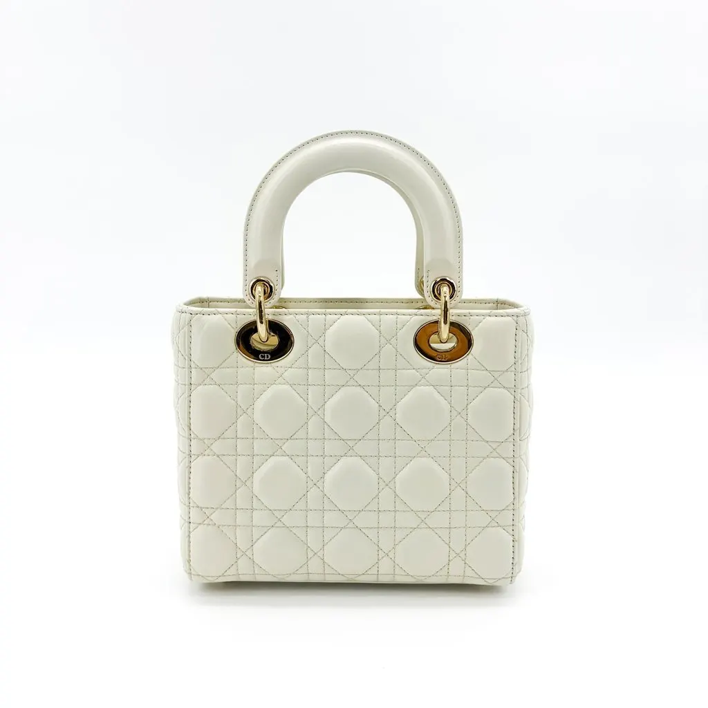 Dior Lady Dior Medium Bag Ultra White Patent Gold Hardware MultiColor Leather Very good - Back View