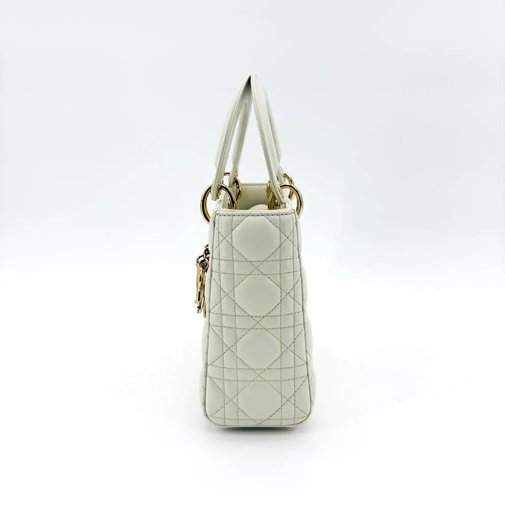 Dior Lady Dior Medium Bag Ultra White Patent Gold Hardware MultiColor Leather Very good - Inside View