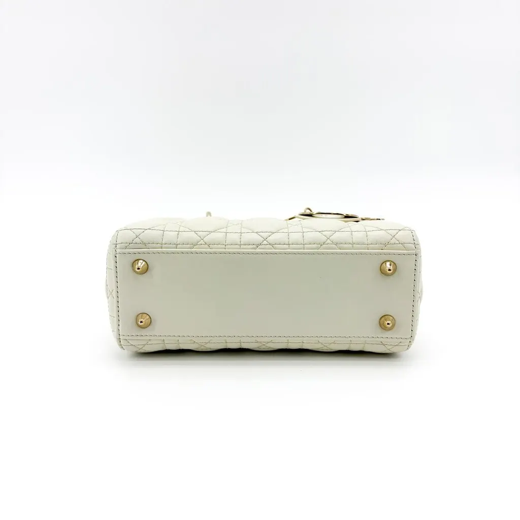 Dior Lady Dior Medium Bag Ultra White Patent Gold Hardware MultiColor Leather Very good - Box View