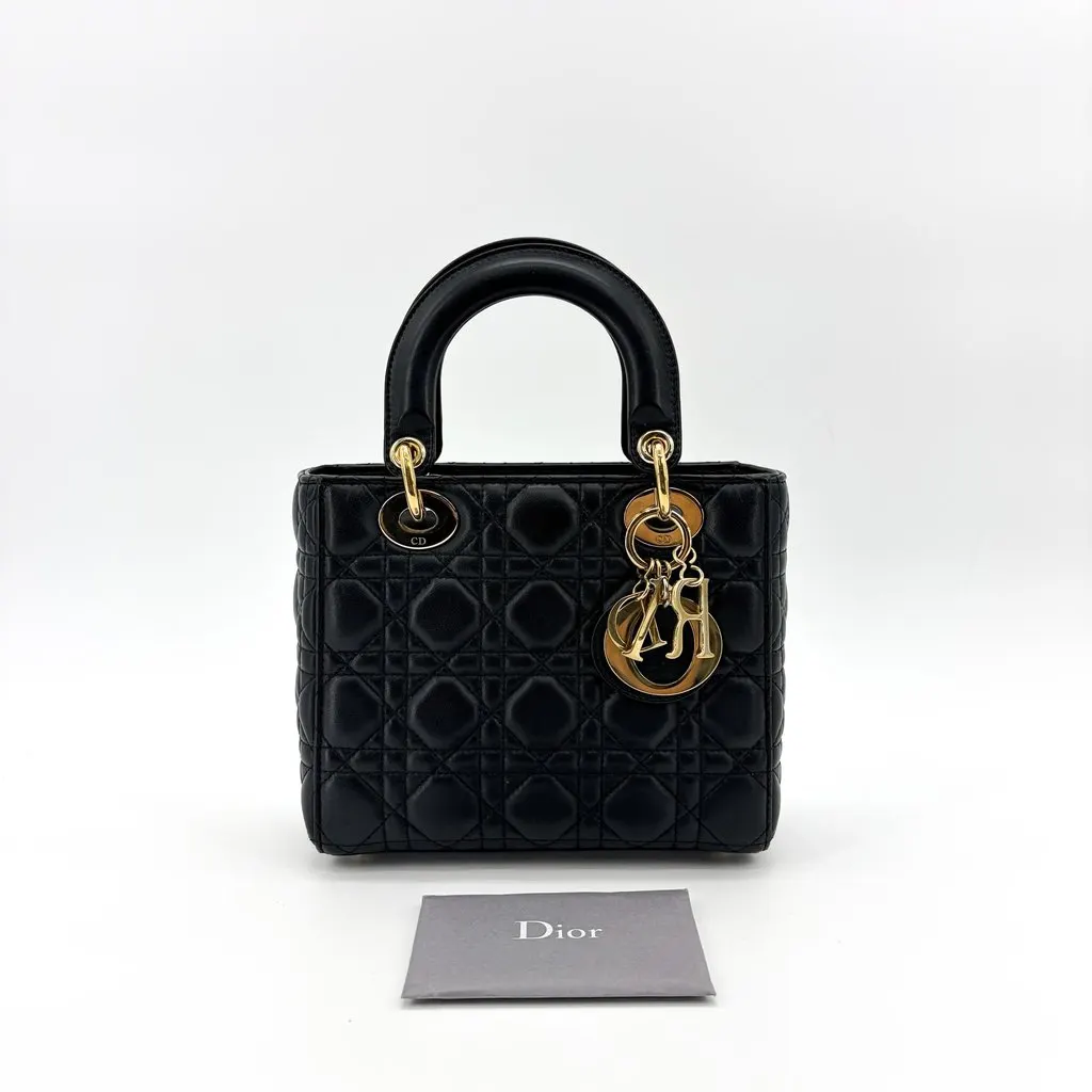 Dior Small Lady Dior Bag Black Lambskin Gold Hardware MultiColor Leather Very good - Back View
