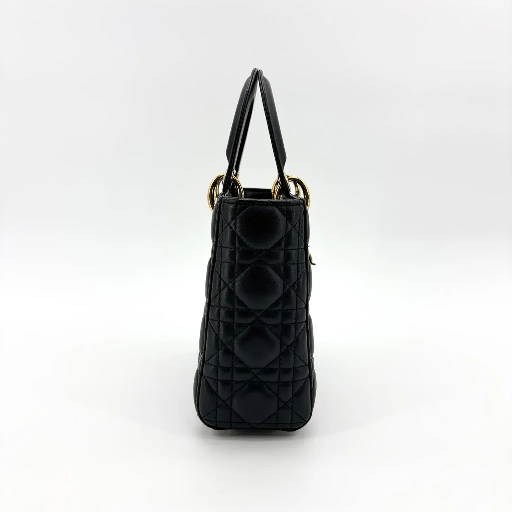 Dior Small Lady Dior Bag Black Lambskin Gold Hardware MultiColor Leather Very good - Model View