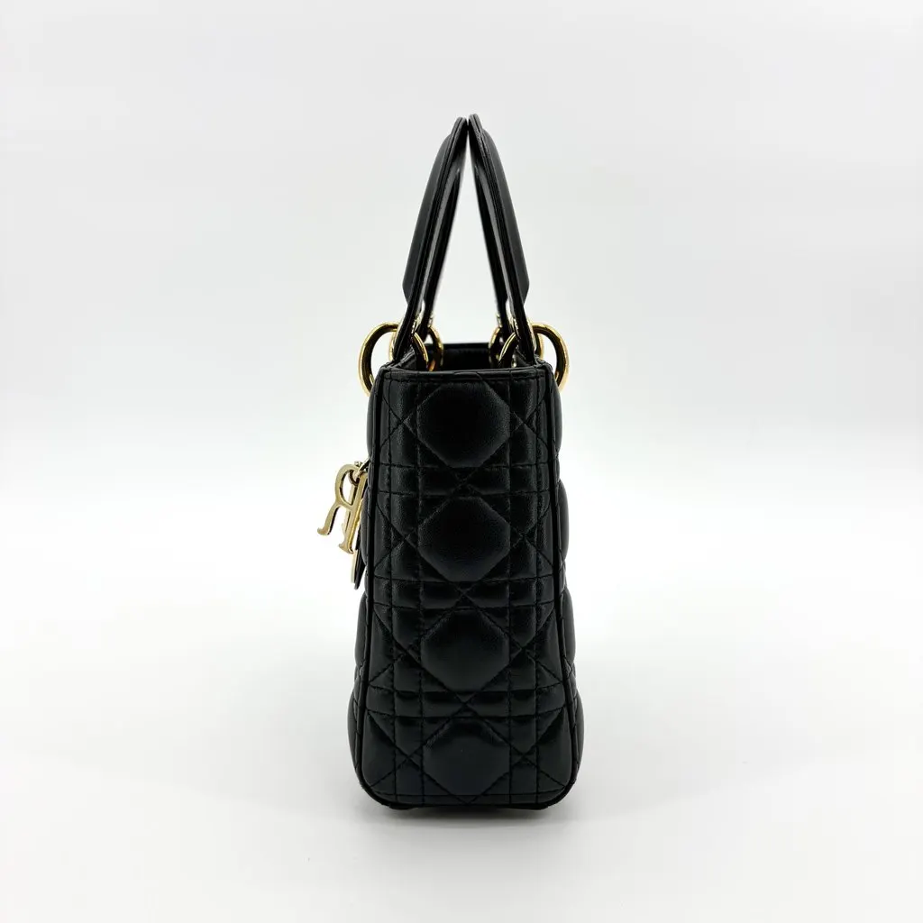 Dior Small Lady Dior Bag Black Lambskin Gold Hardware MultiColor Leather Very good - Box View