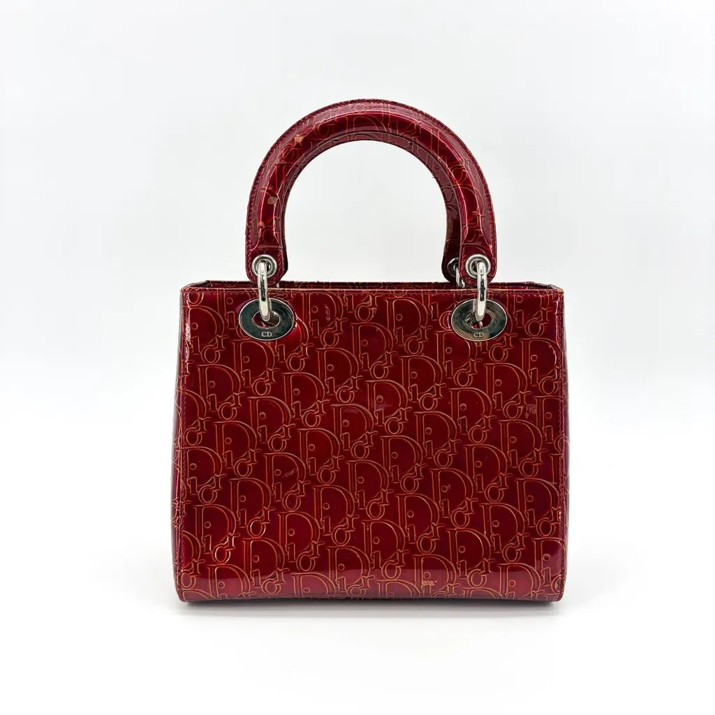 Dior Lady Dior Medium Burgundy Logo Embossed Patent Bag MultiColor Leather Good - Inside View