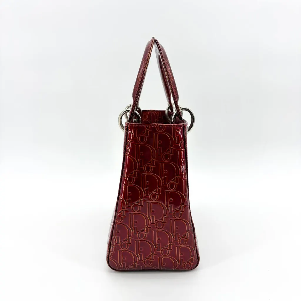 Dior Lady Dior Medium Burgundy Logo Embossed Patent Bag MultiColor Leather Good - Box View