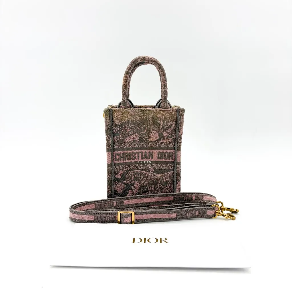 Dior Mini Book Tote Pink and Gray Jui Reverse Embroidery Pink Canvas Fair - Back View