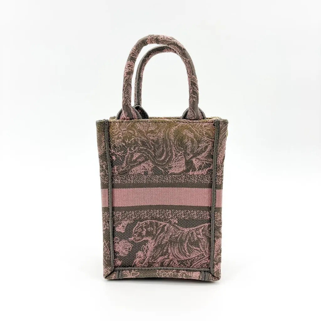 Dior Mini Book Tote Pink and Gray Jui Reverse Embroidery Pink Canvas Fair - Inside View