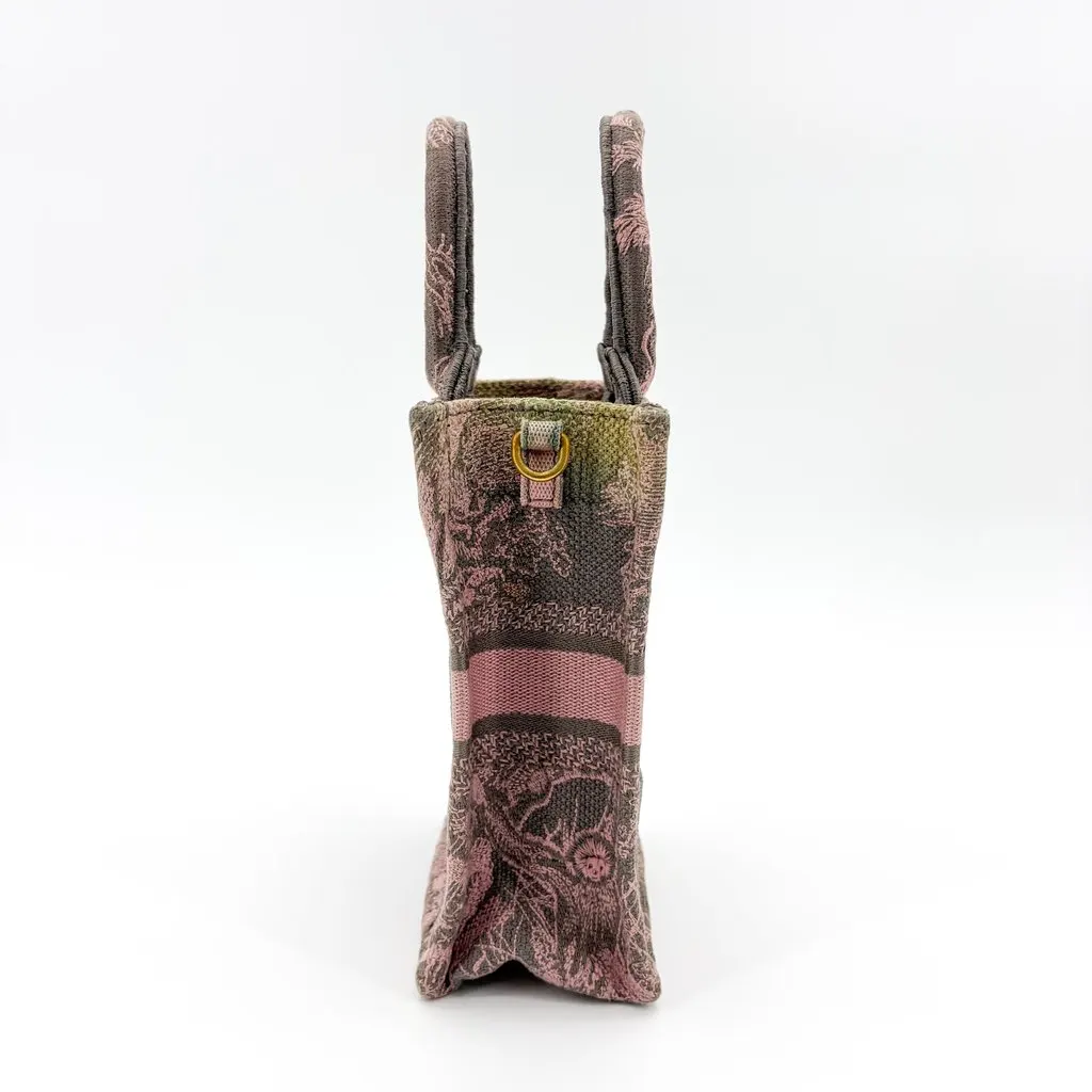 Dior Mini Book Tote Pink and Gray Jui Reverse Embroidery Pink Canvas Fair - Model View