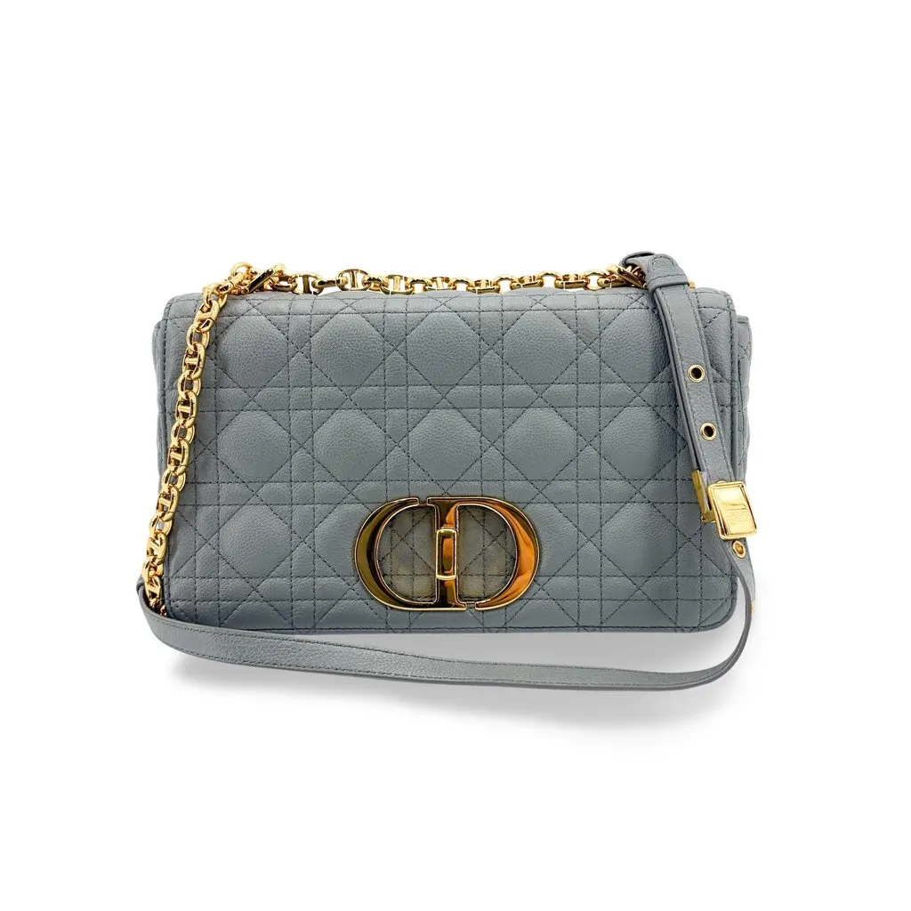 Dior Medium Dior Caro Bag Cloud Blue Gold Hardware MultiColor Leather Very good - Front View