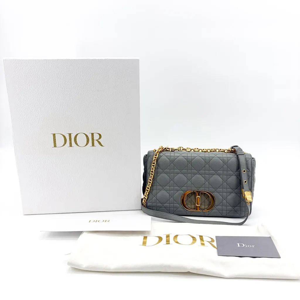 Dior Medium Dior Caro Bag Cloud Blue Gold Hardware MultiColor Leather Very good - Back View