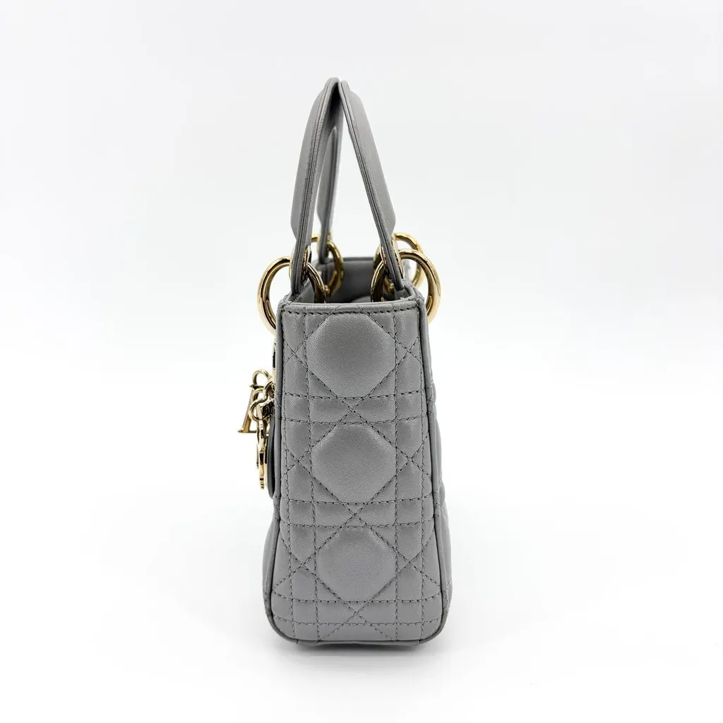 Dior Mini Lady Dior Bag Steel Grey Lambskin Gold Hardware Gold Leather Very good - Model View