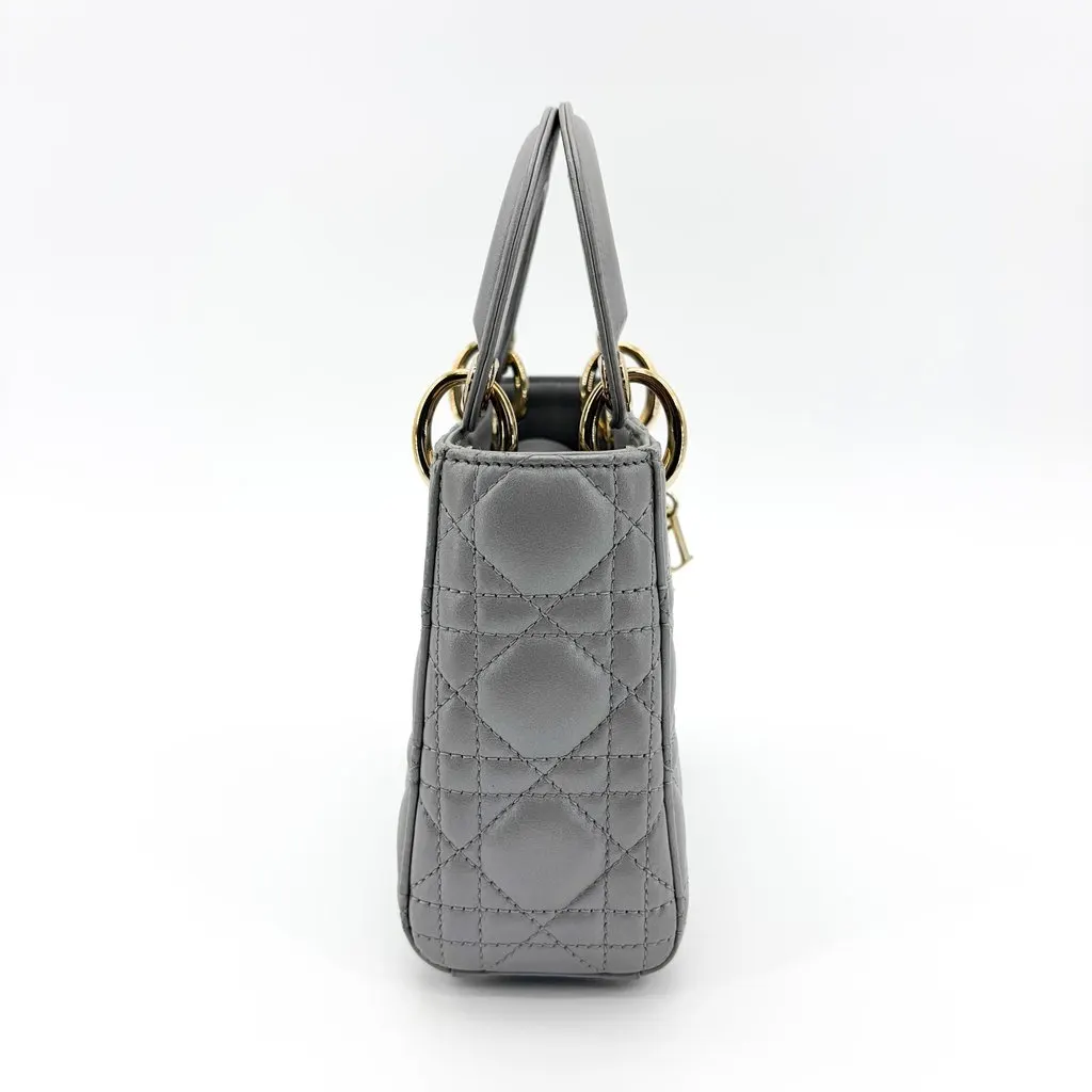Dior Mini Lady Dior Bag Steel Grey Lambskin Gold Hardware Gold Leather Very good - Box View