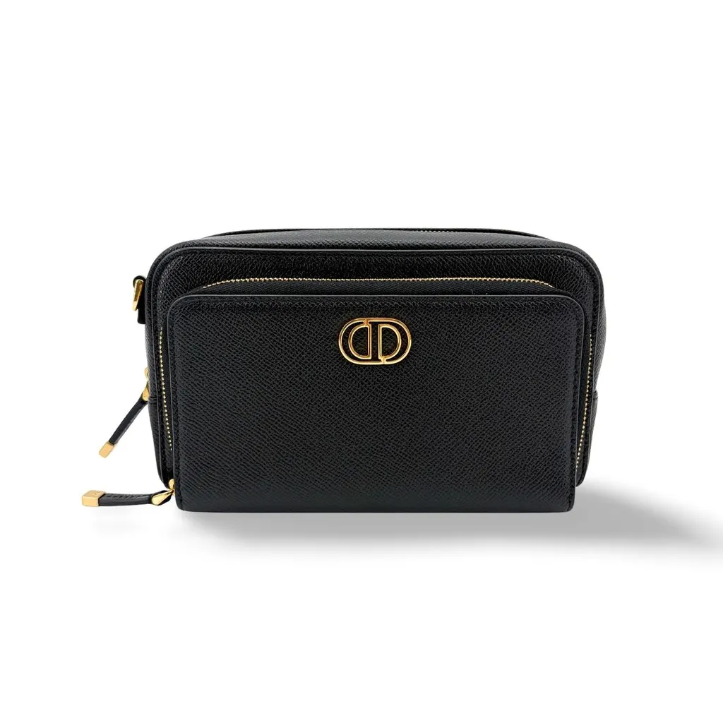 Dior 30 Montaigne 2-in-1 Pouch Black Grain Calfskin Black Leather Very good - Front View