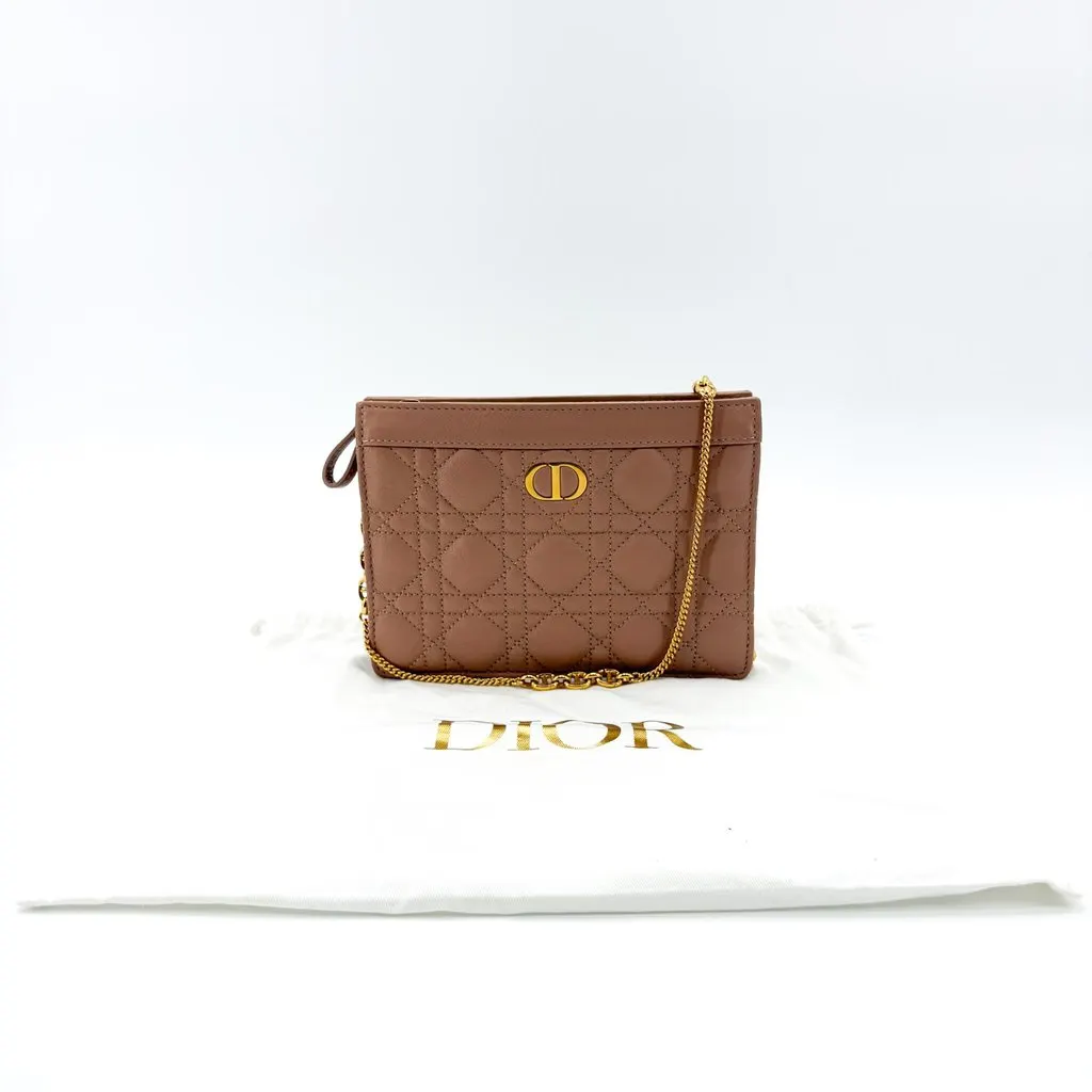 Dior Caro Slim Pouch Rose des Vents Cannage Calfskin Pink Leather Very good - Back View
