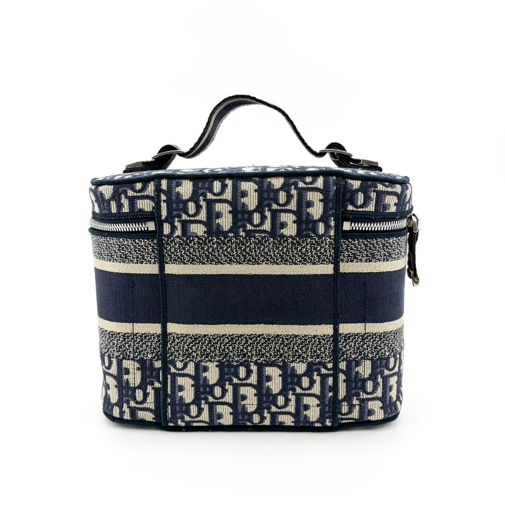 Dior Travel Vanity Case Blue Oblique Embroidered Canvas Beige Canvas Very good - Inside View