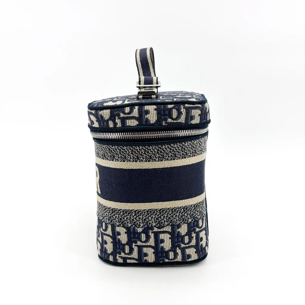 Dior Travel Vanity Case Blue Oblique Embroidered Canvas Beige Canvas Very good - Model View