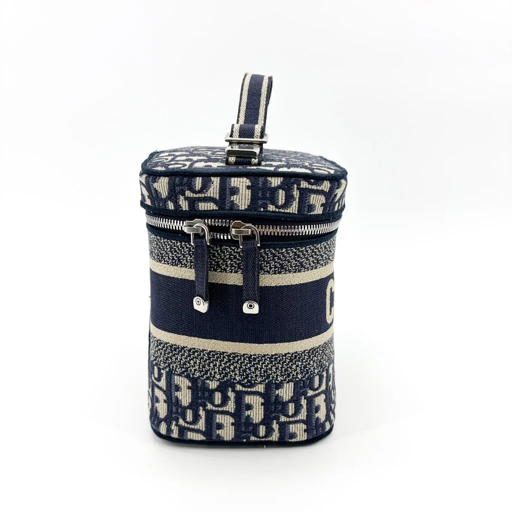 Dior Travel Vanity Case Blue Oblique Embroidered Canvas Beige Canvas Very good - Box View