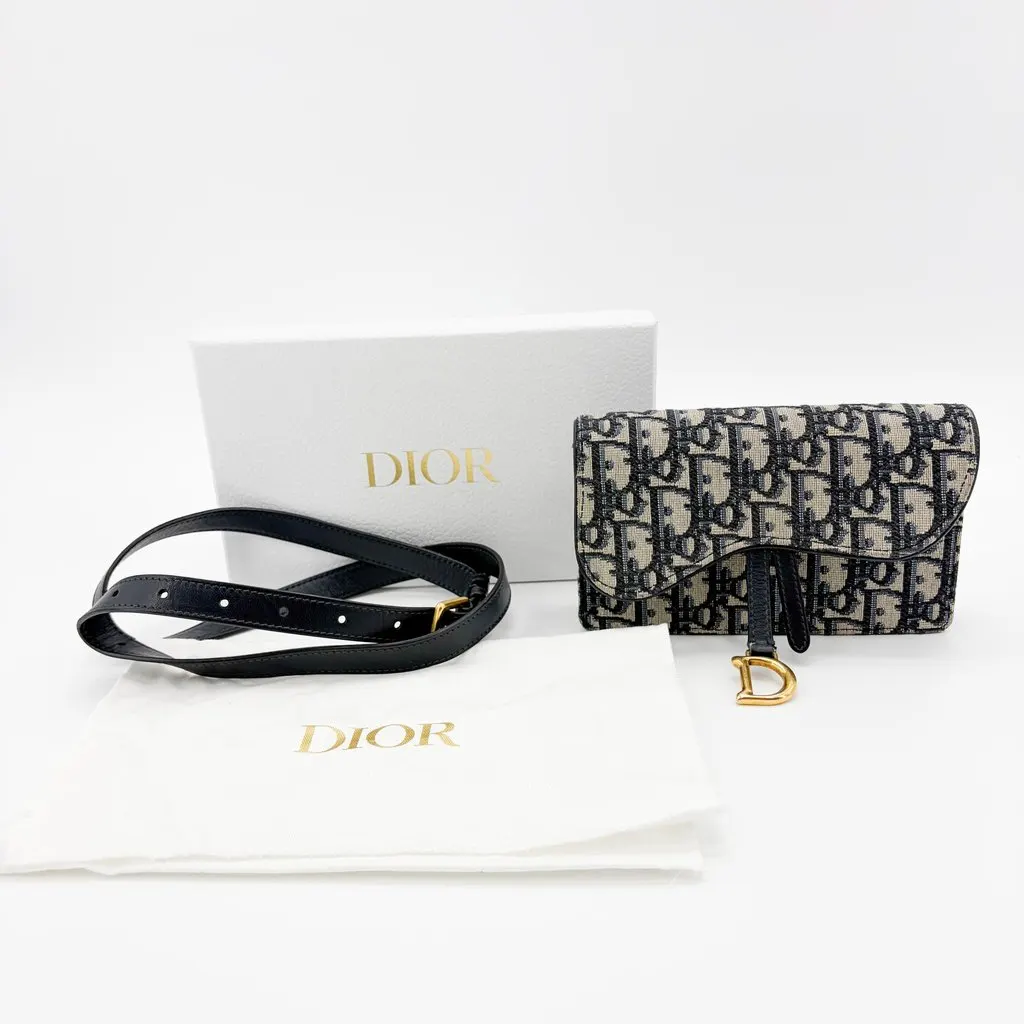 Dior Saddle Slim Pouch Blue Oblique Jacquard Beige Jacquard Very good - Back View