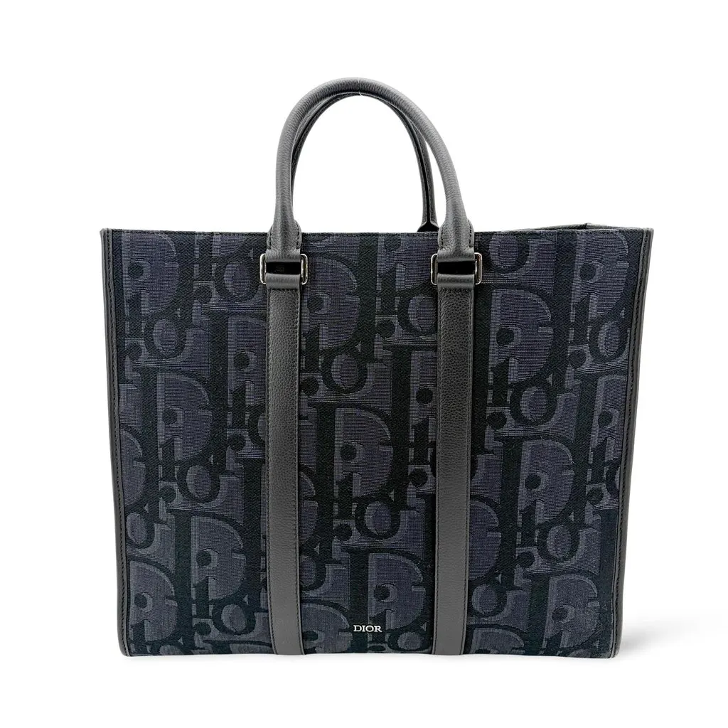 Dior Vertical Tote Bag Black Oblique Jacquard Black Canvas Very good - Front View