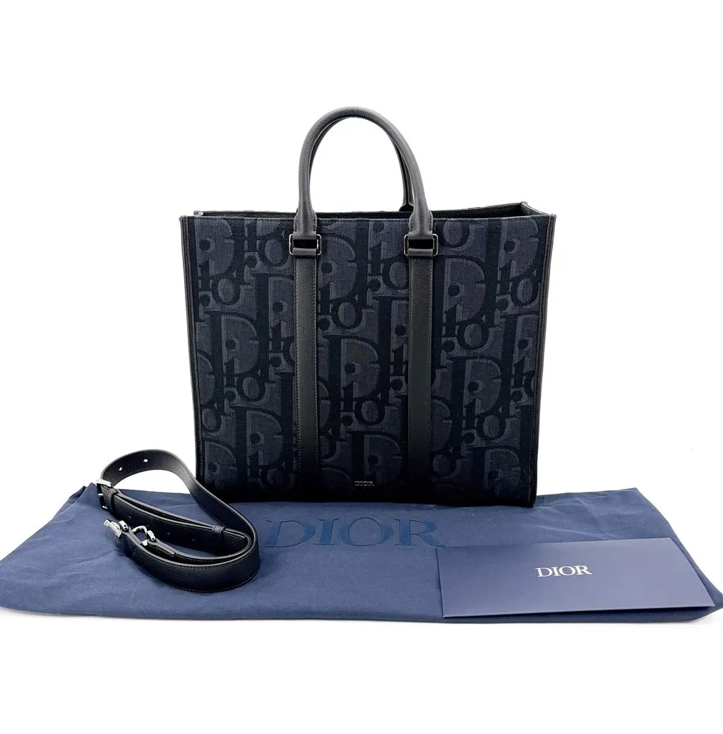 Dior Vertical Tote Bag Black Oblique Jacquard Black Canvas Very good - Back View