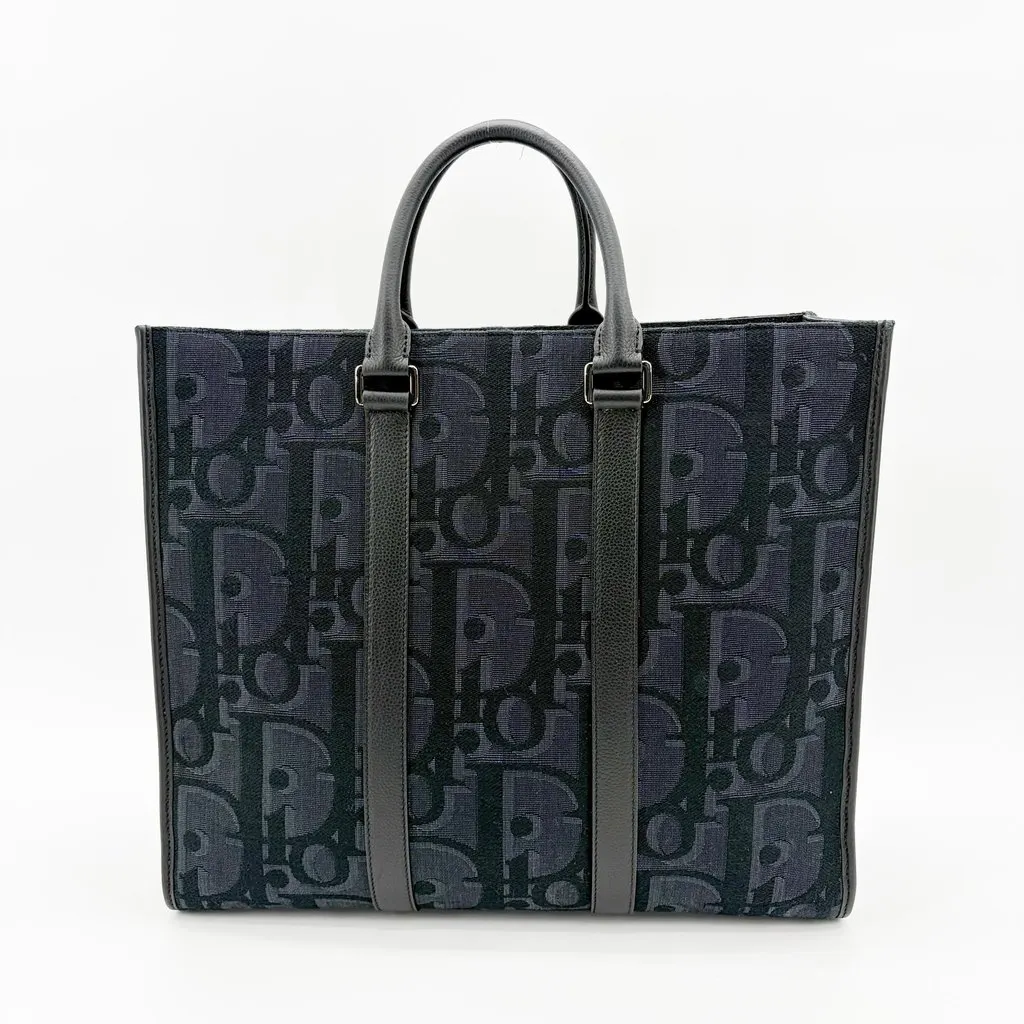 Dior Vertical Tote Bag Black Oblique Jacquard Black Canvas Very good - Inside View