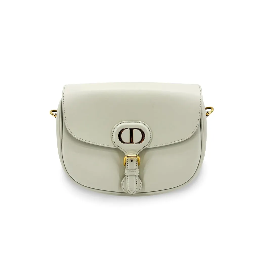 Dior Medium Bobby Bag Latte Box Calfskin Gold Hardware White Leather Very good - Front View