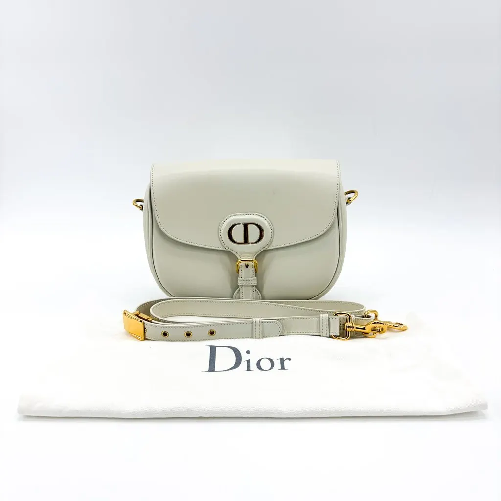 Dior Medium Bobby Bag Latte Box Calfskin Gold Hardware White Leather Very good - Back View