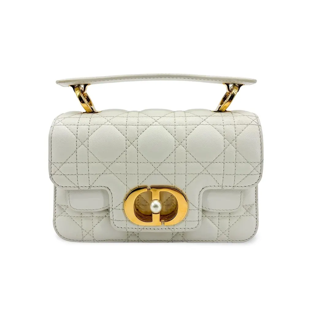 Dior Micro Caro Bag White Canage Calfskin Gold Leather Very good - Front View