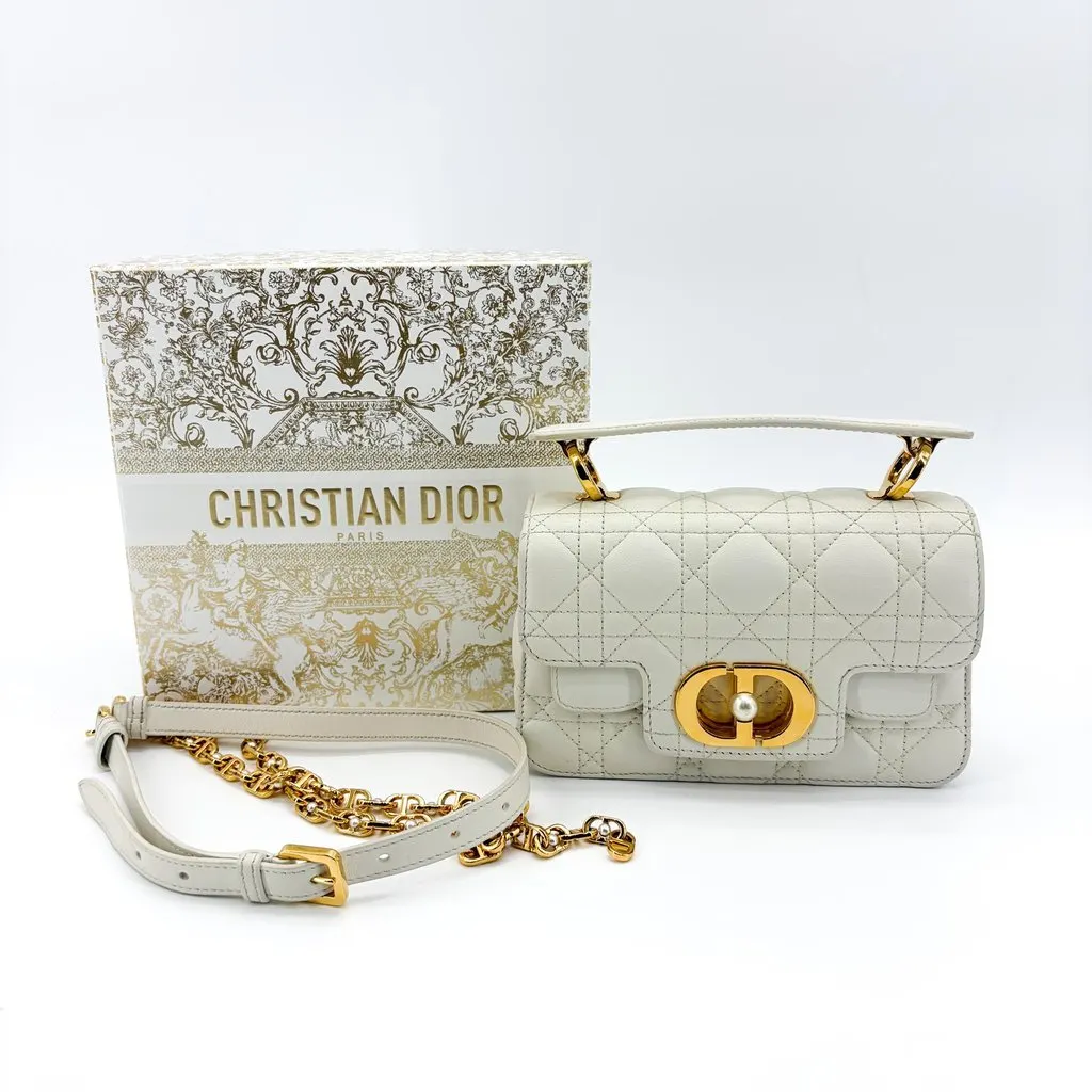 Dior Micro Caro Bag White Canage Calfskin Gold Leather Very good - Back View