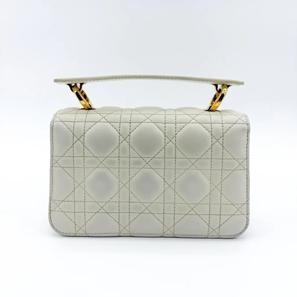 Dior Micro Caro Bag White Canage Calfskin Gold Leather Very good - Inside View