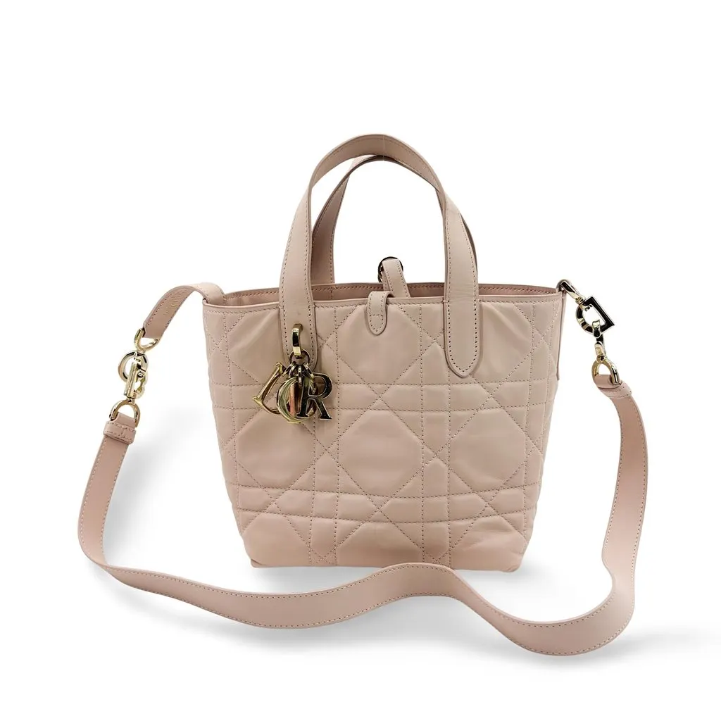 Dior Small Toujours Bag Rose des Bains Macrocanage Calfskin Beige Leather Good - Front View