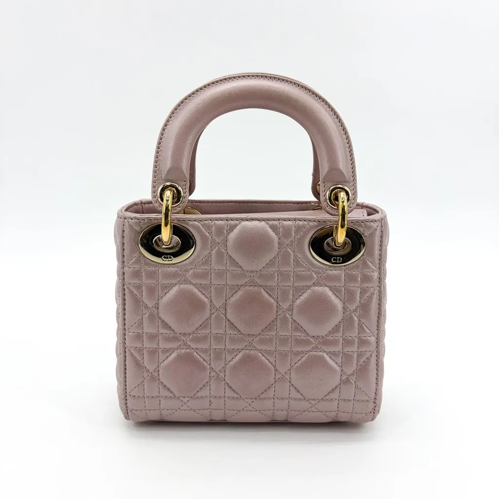 Dior Mini Lady Dior Bag Antique Pink Lambskin Gold Hardware Gold Leather Very good - Inside View