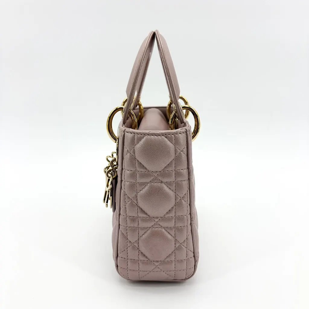 Dior Mini Lady Dior Bag Antique Pink Lambskin Gold Hardware Gold Leather Very good - Model View