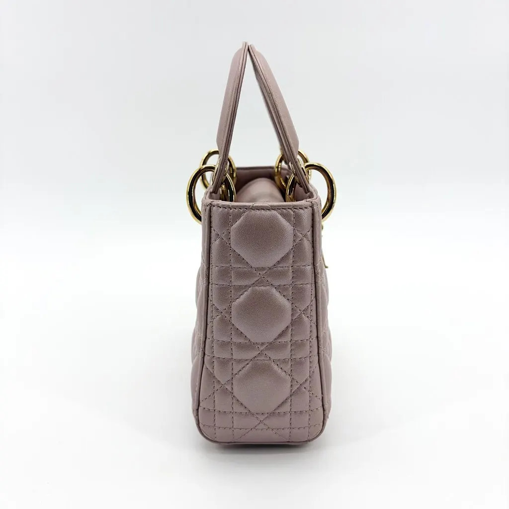 Dior Mini Lady Dior Bag Antique Pink Lambskin Gold Hardware Gold Leather Very good - Box View