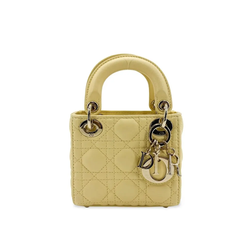 Dior Micro Lady Dior Bag Pastel Yellow Yellow Leather Very good - Front View