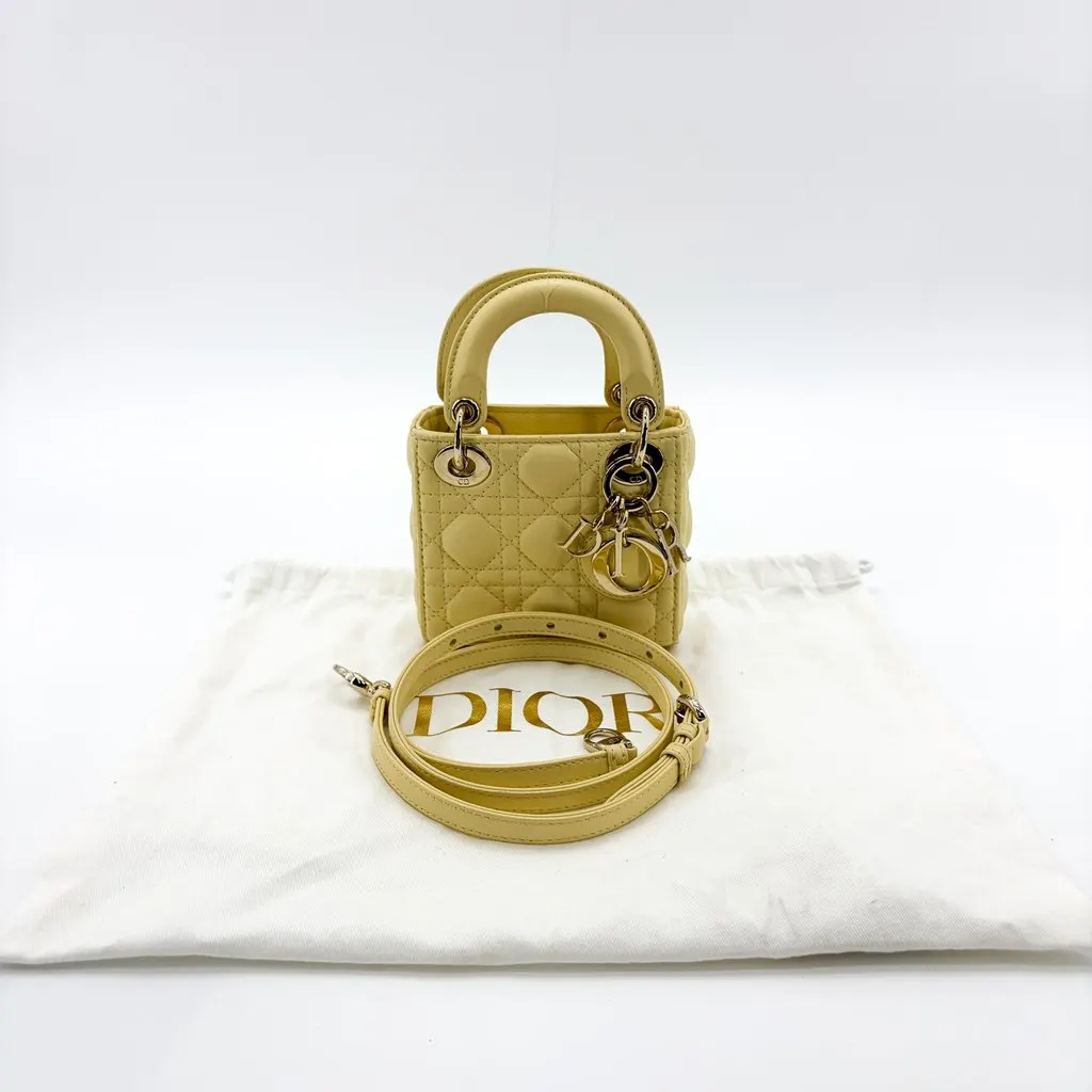 Dior Micro Lady Dior Bag Pastel Yellow Yellow Leather Very good - Back View