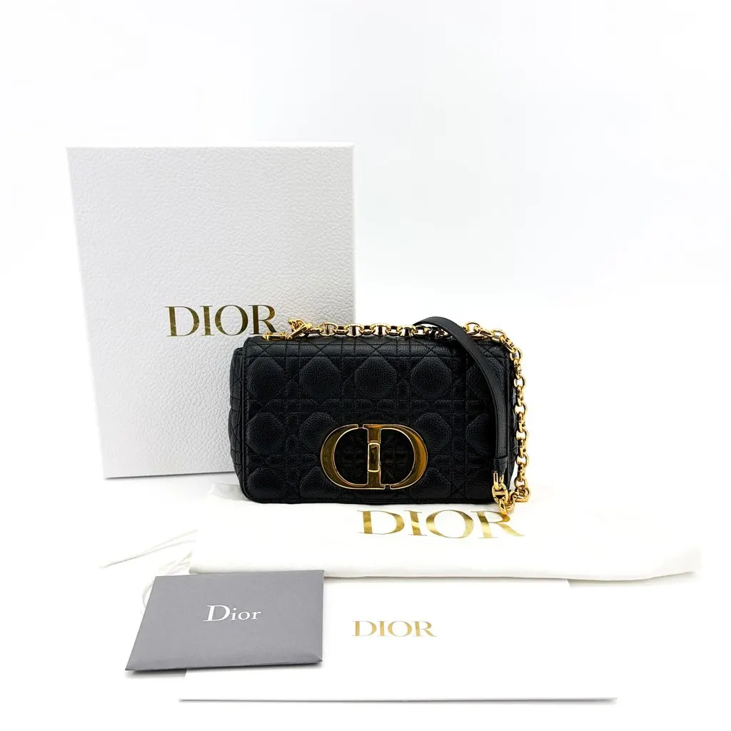 Dior Medium Caro Bag Black Cannage Calfskin Gold Hardware Black Leather Very good - Back View