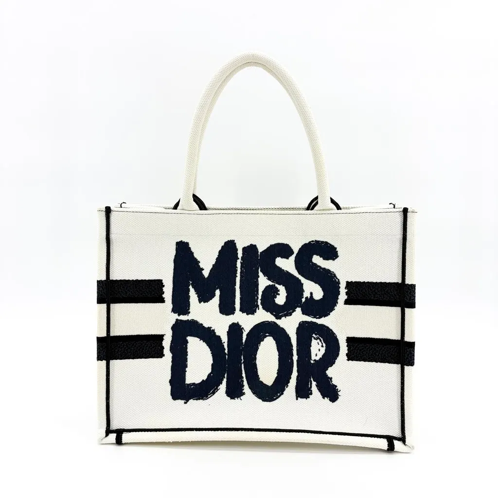 Dior Medium Book Tote Miss Dior White Black Black Canvas Very good - Back View