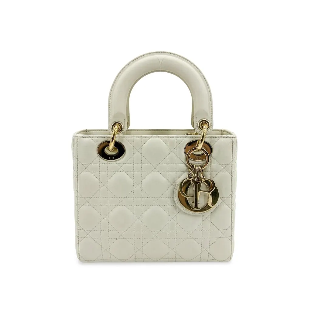 Dior Lady Dior Small Bag Latte Lambskin Gold Hardware Gold Leather Very good - Front View