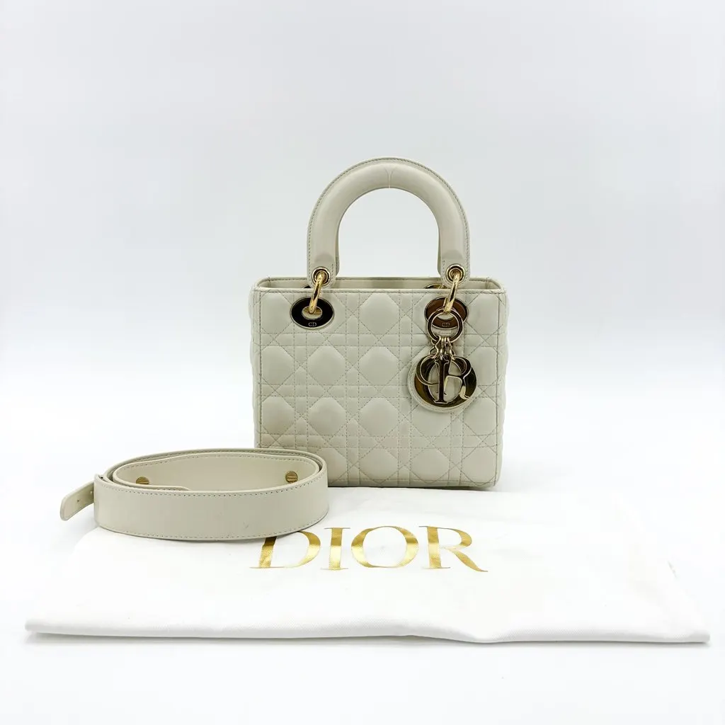 Dior Lady Dior Small Bag Latte Lambskin Gold Hardware Gold Leather Very good - Back View