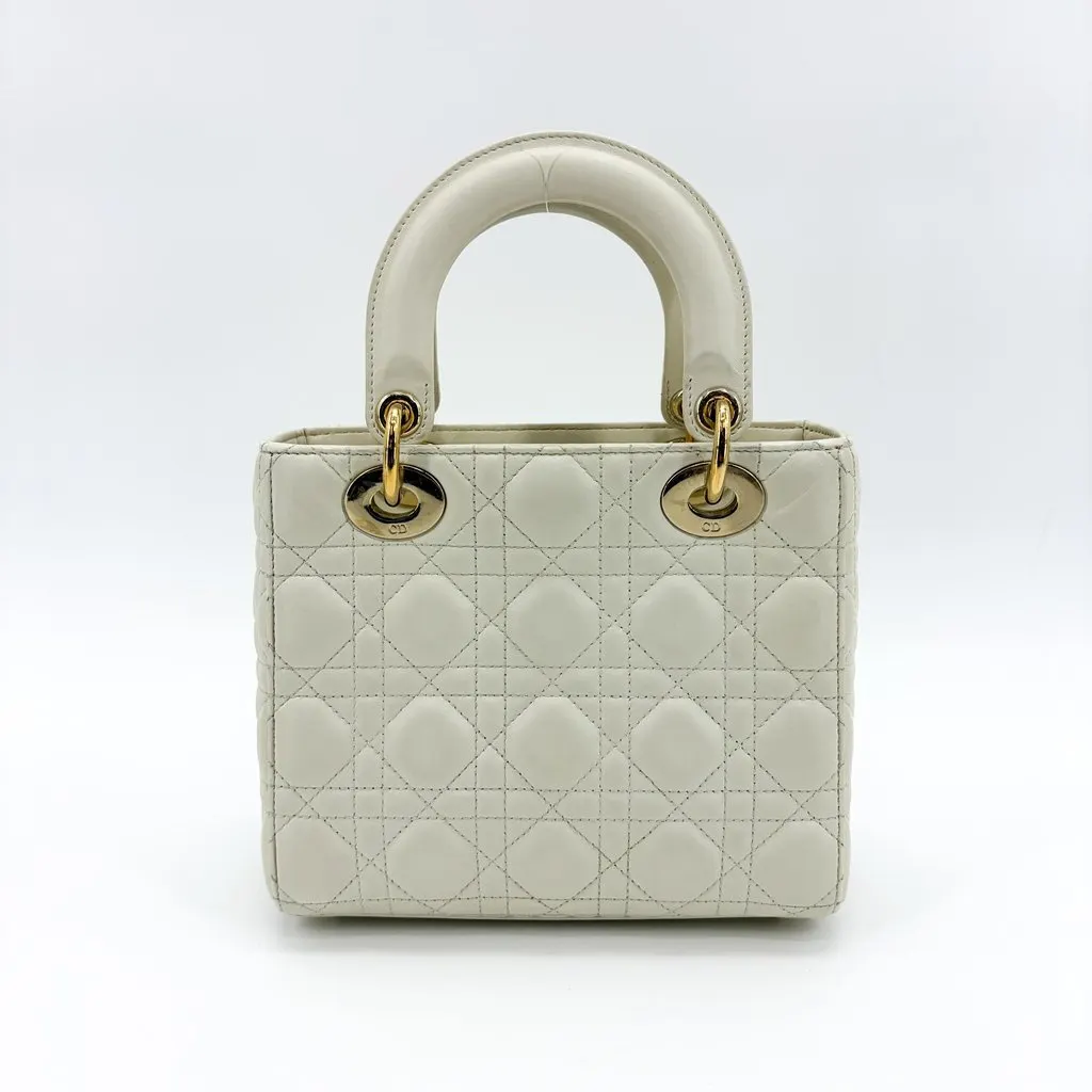 Dior Lady Dior Small Bag Latte Lambskin Gold Hardware Gold Leather Very good - Inside View