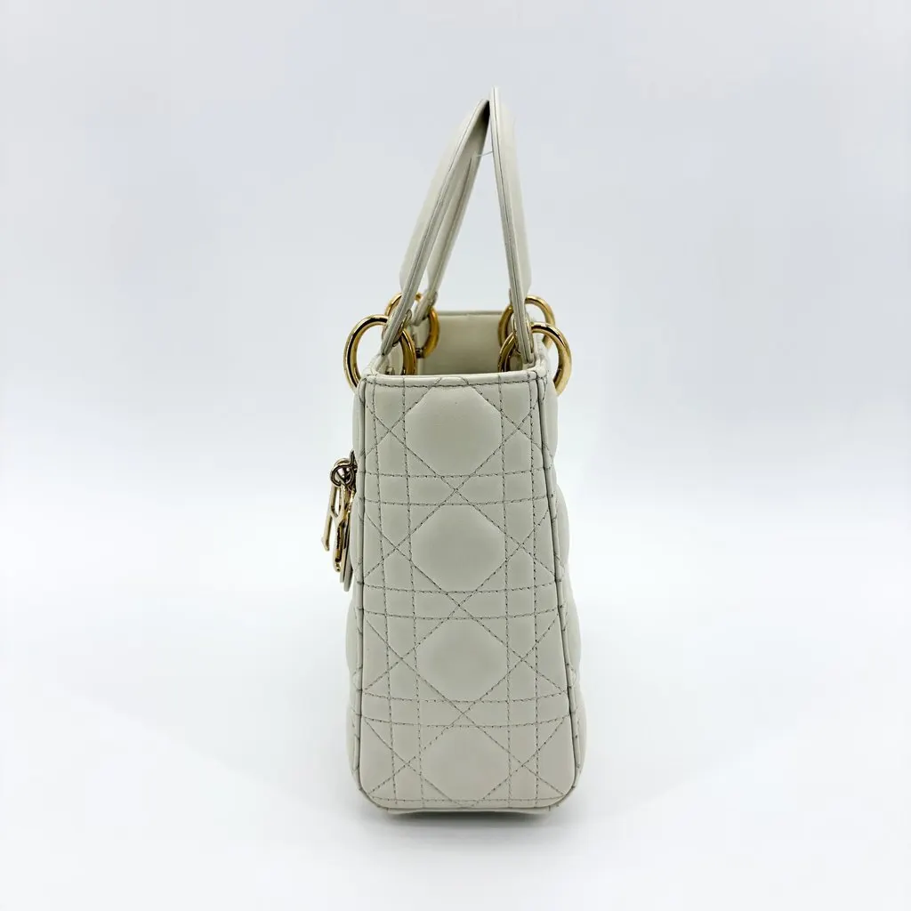 Dior Lady Dior Small Bag Latte Lambskin Gold Hardware Gold Leather Very good - Model View