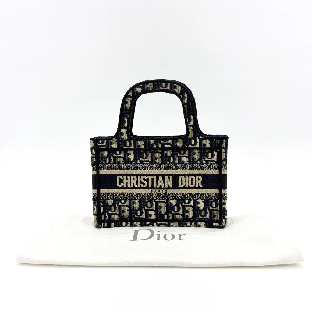 Dior Mini Book Tote Blue Oblique Beige Canvas Good - Back View