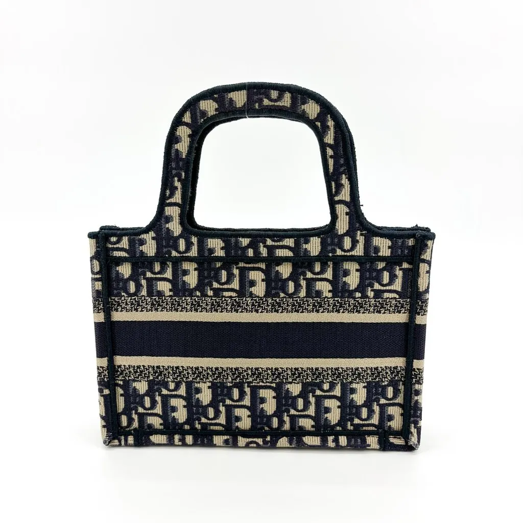 Dior Mini Book Tote Blue Oblique Beige Canvas Good - Inside View